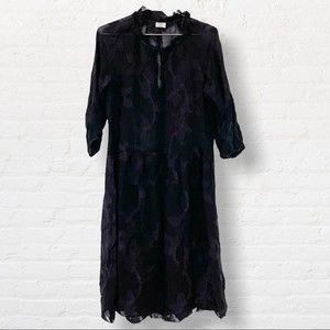 Wilfred Black Sheer Floral Appliqué Lace Babydoll Dress Size XS